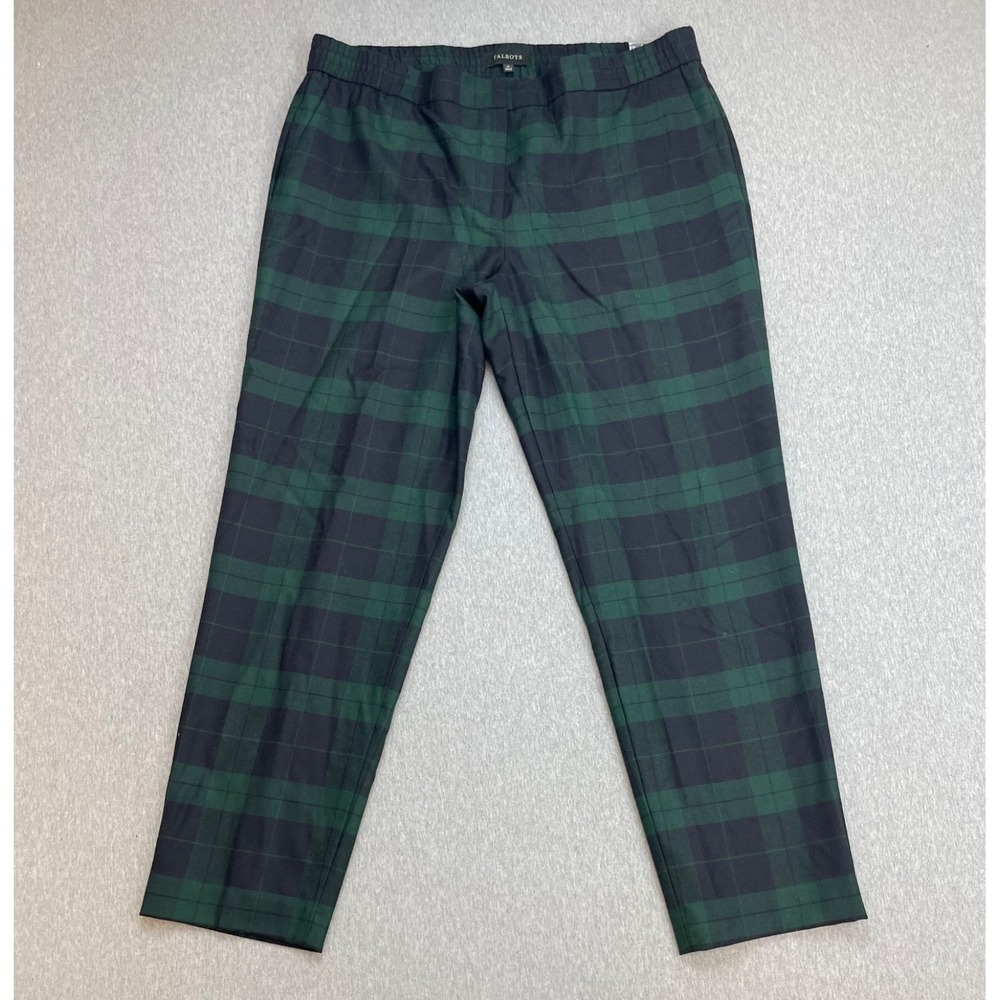 Talbots Pants Womens 14 Plaid Wool Blend Stretch Elastic Band Pull On High-Rise